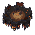 The colony's island, floating in the void at night
