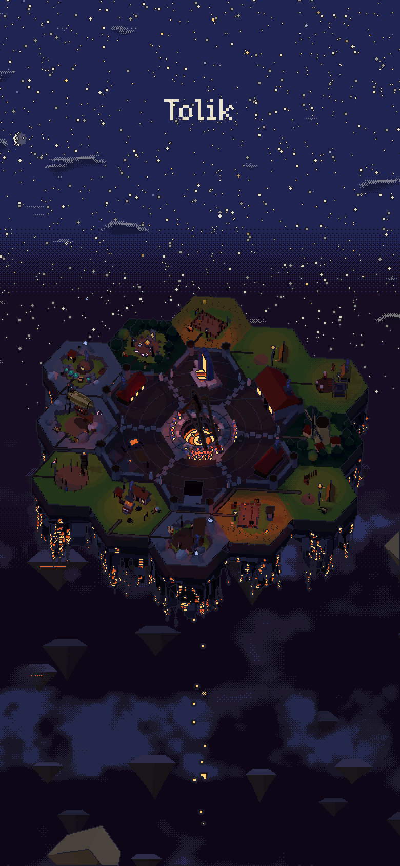 The wake for a fallen hero: the colony at night with his name, Tolik, over it